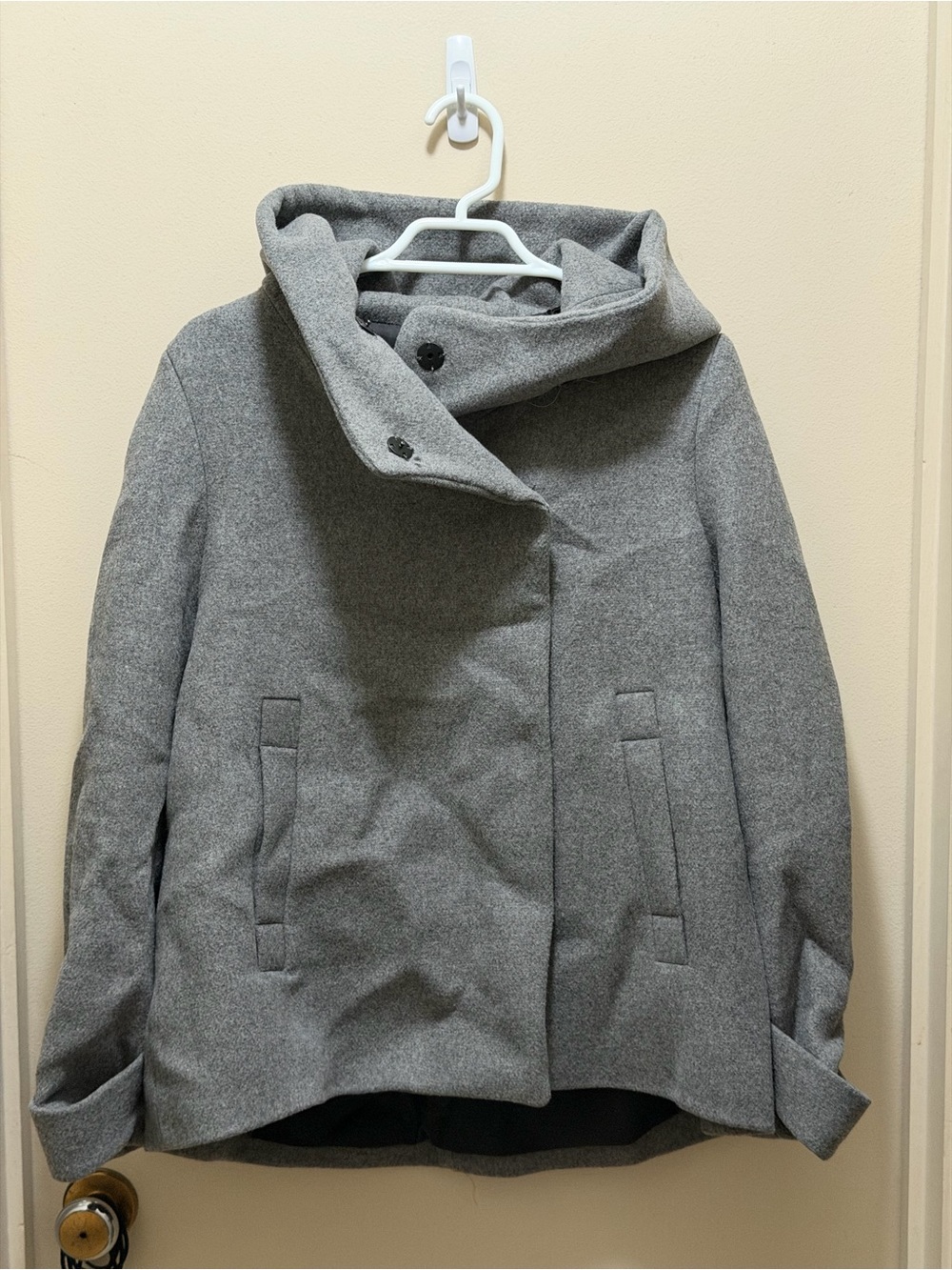 Zara Gray Hooded Wool-Blend Pea Coat